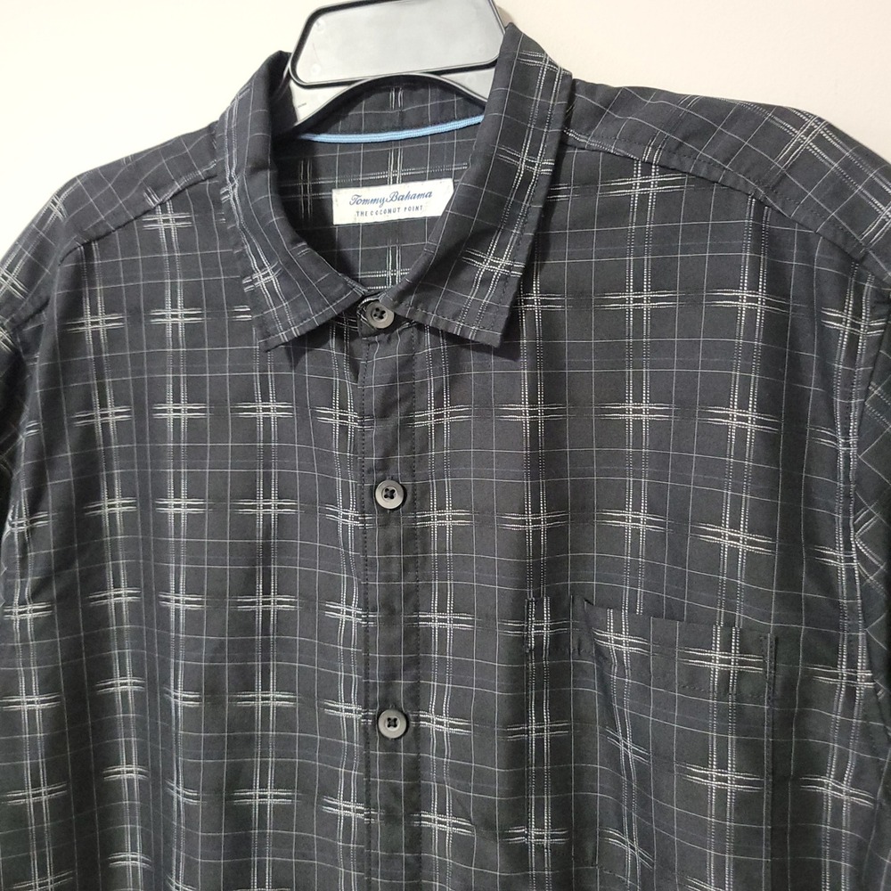 Tommy Bahama IslandZone Coconut Point Shirt Mens XL Black Plaid Coolmax Resort